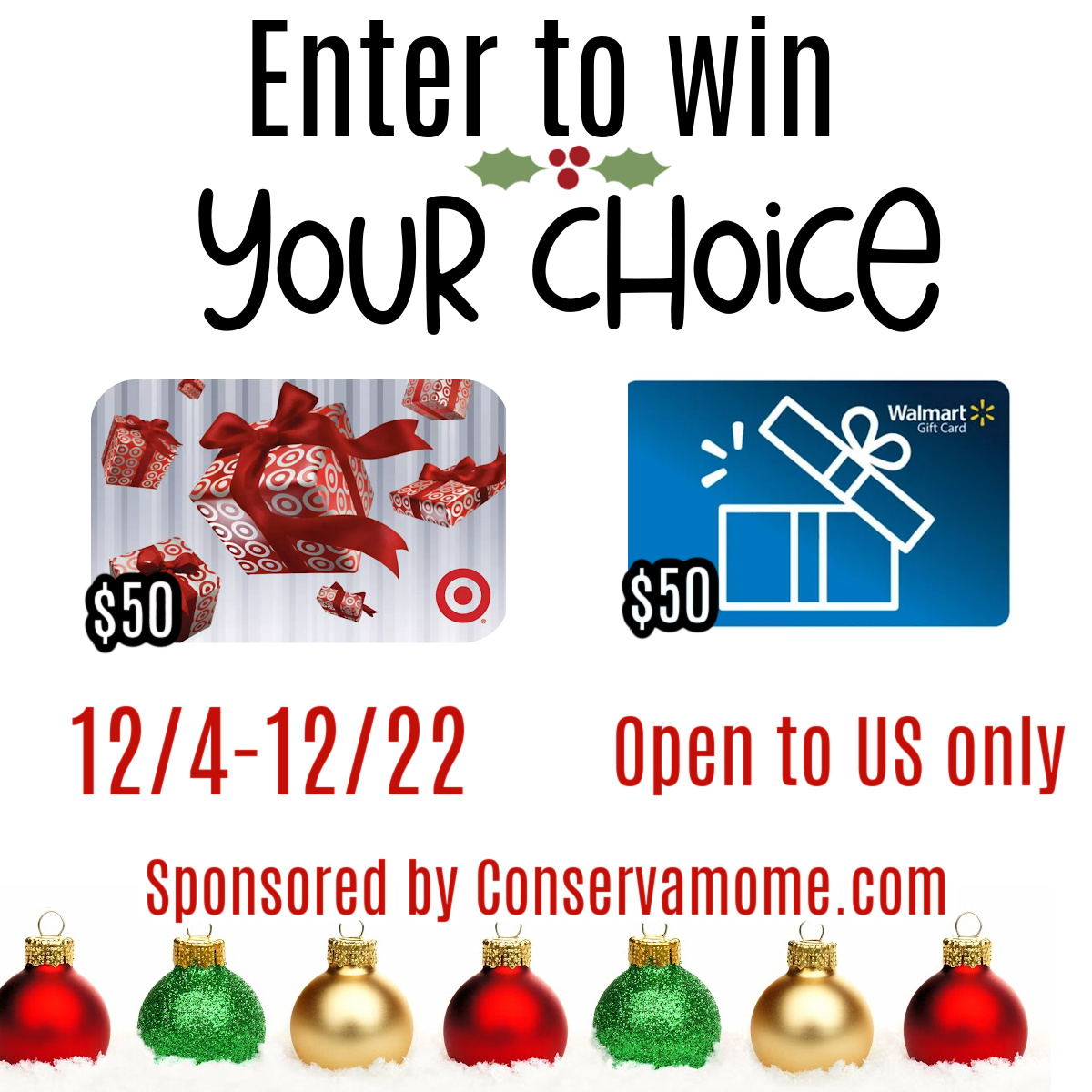 Win your choice of Walmart or Target GC