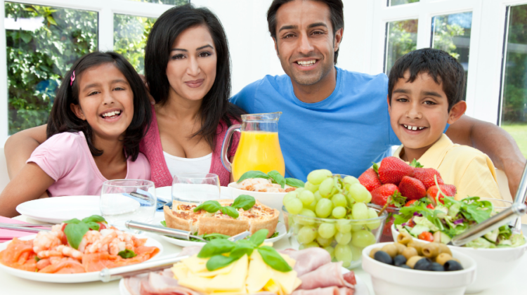 family with healthy food
