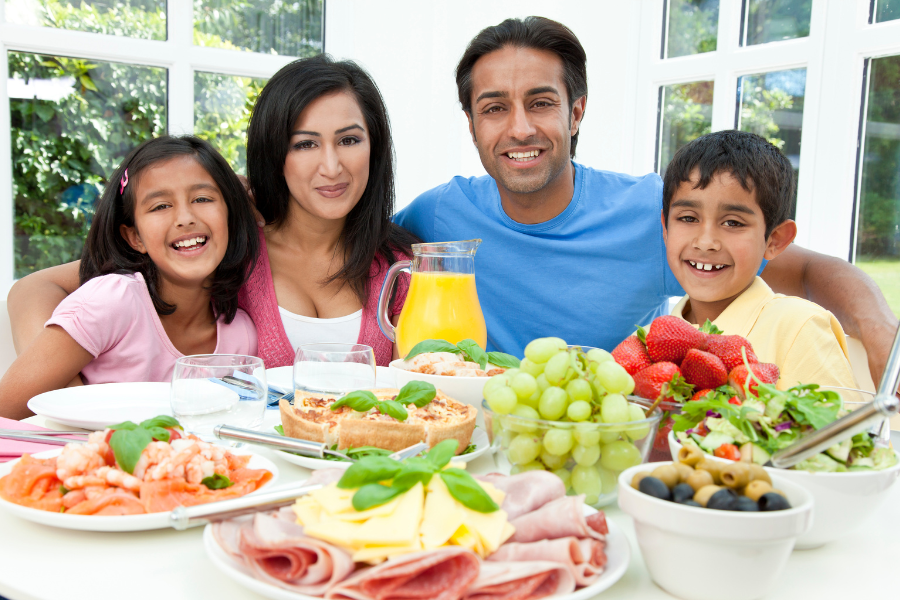 family with healthy food
