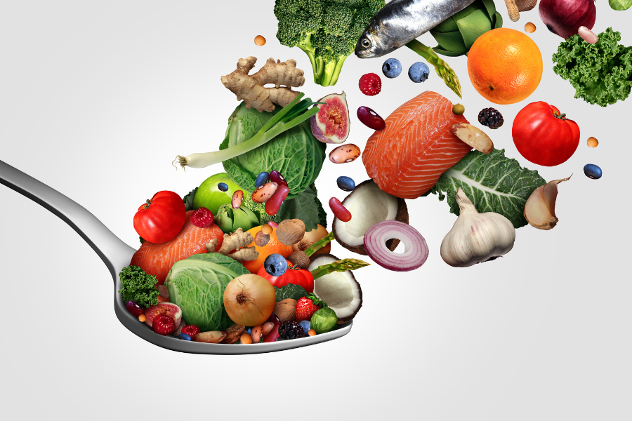 healthy food on spoon
