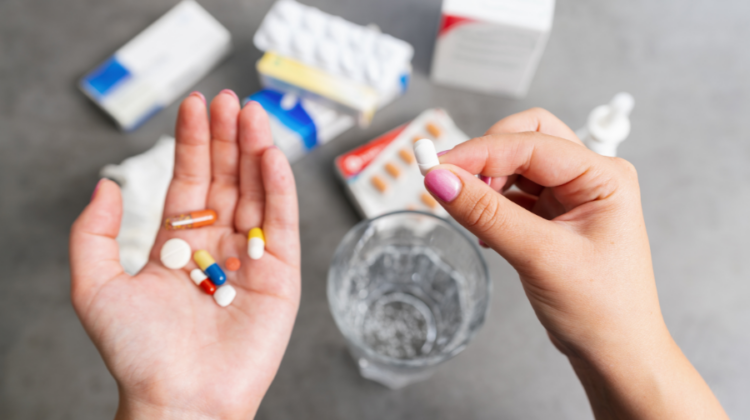 medication and glass of water