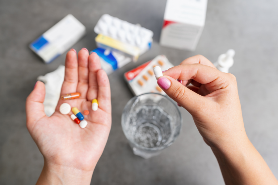 medication and glass of water