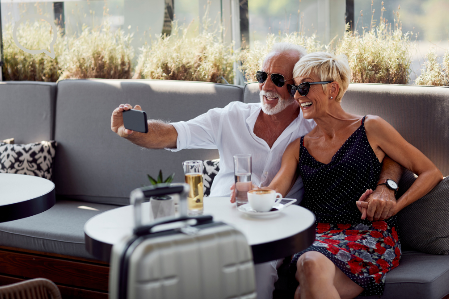 Senior couple traveling airport scene
