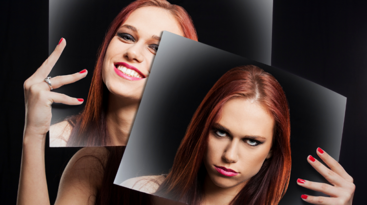 woman with 2 different moods