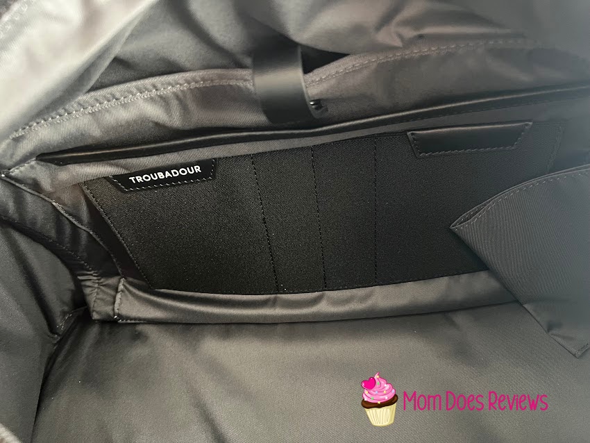 Troubadour bag open showing pockets