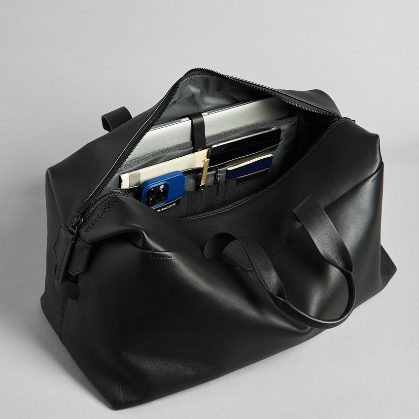 Troubadour duffle opened showing the inside