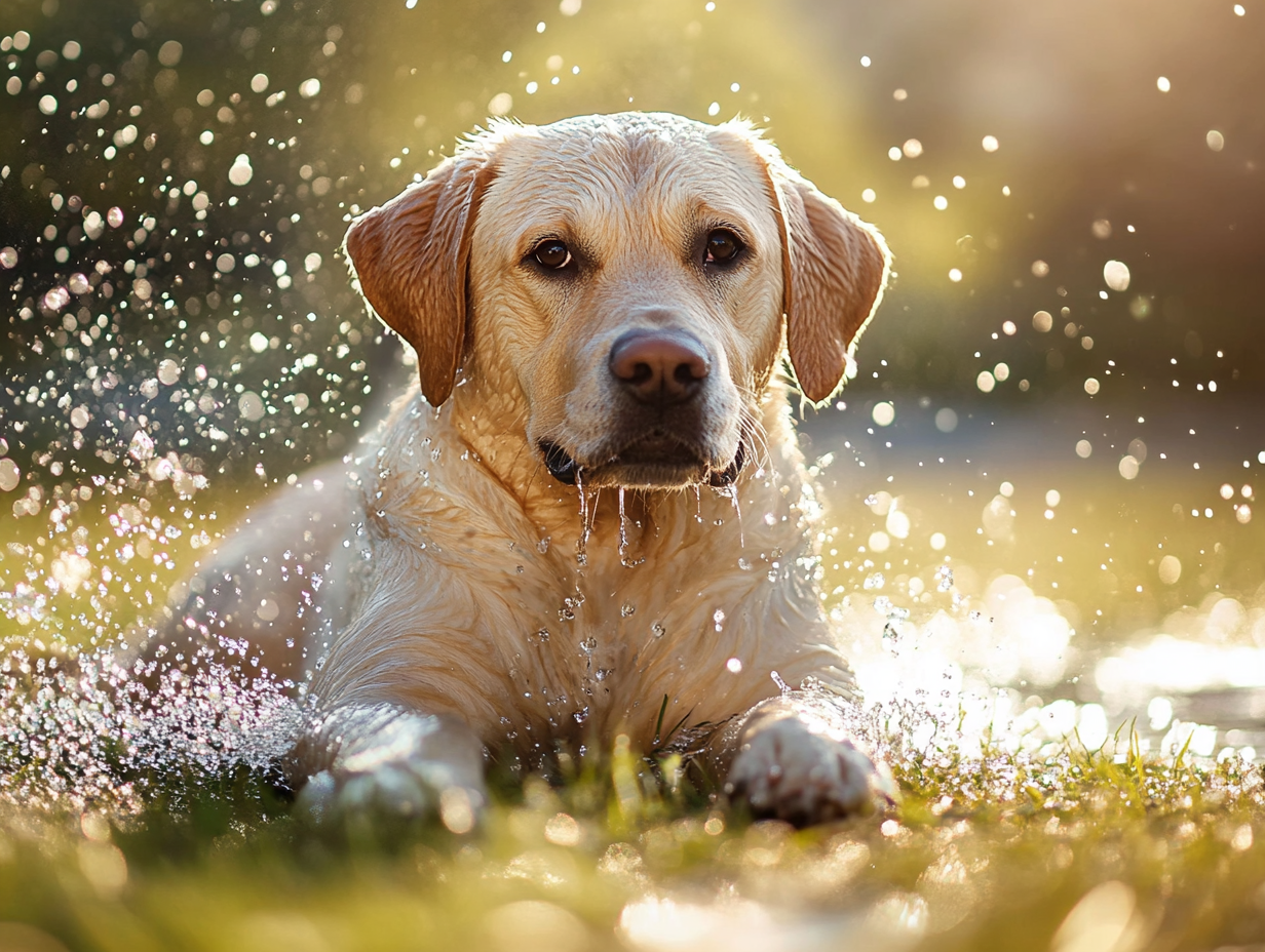 lab in water outside
