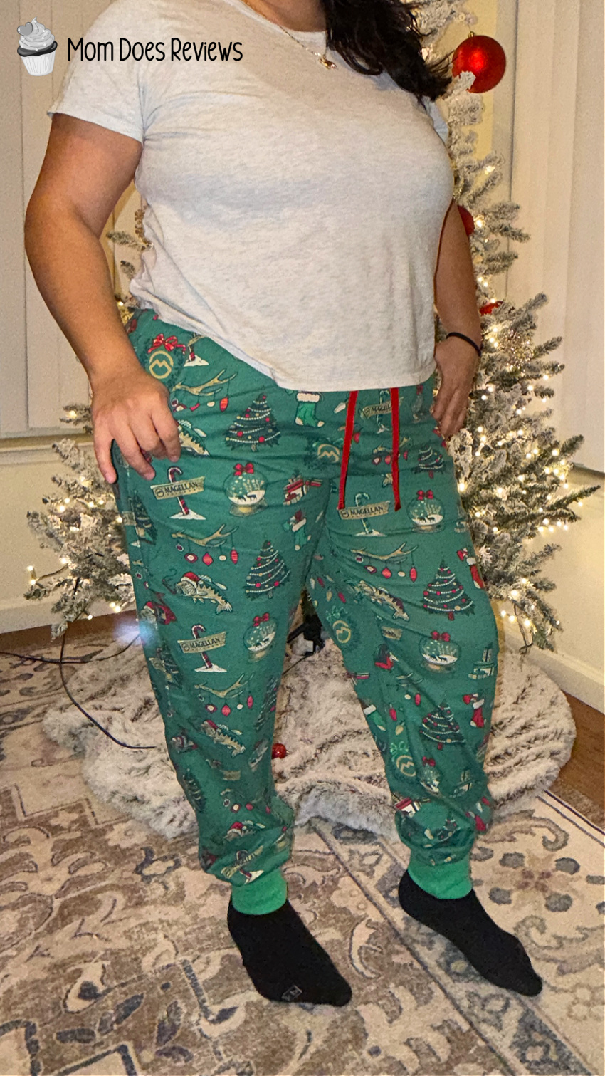 woman holiday pants