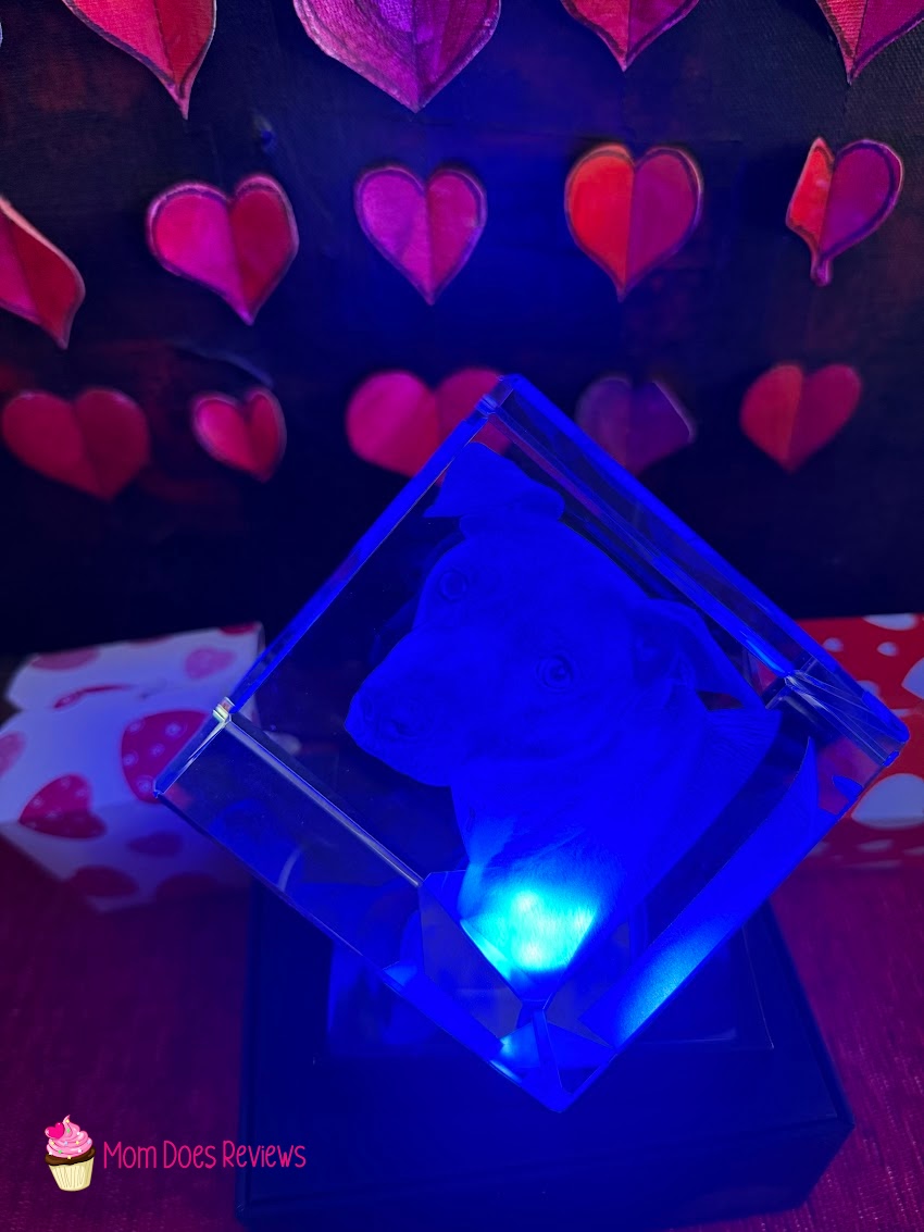 Beyond Memories Crystal Cube with a blue light under it