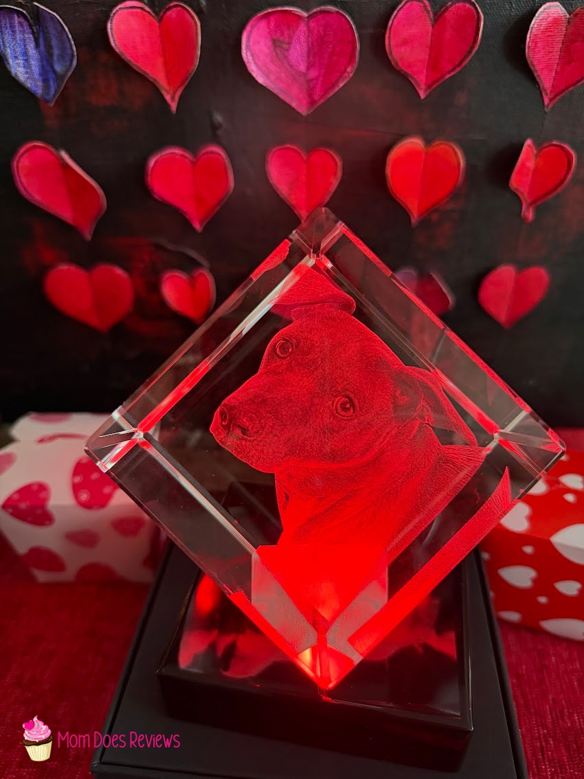 Beyond Memories Crystal Cube with a red light under it