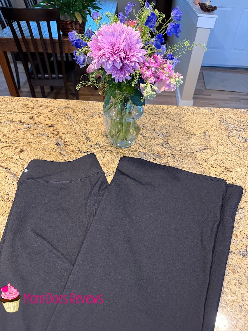 Stelle Fleece-Lined Flare Leggings on a counter