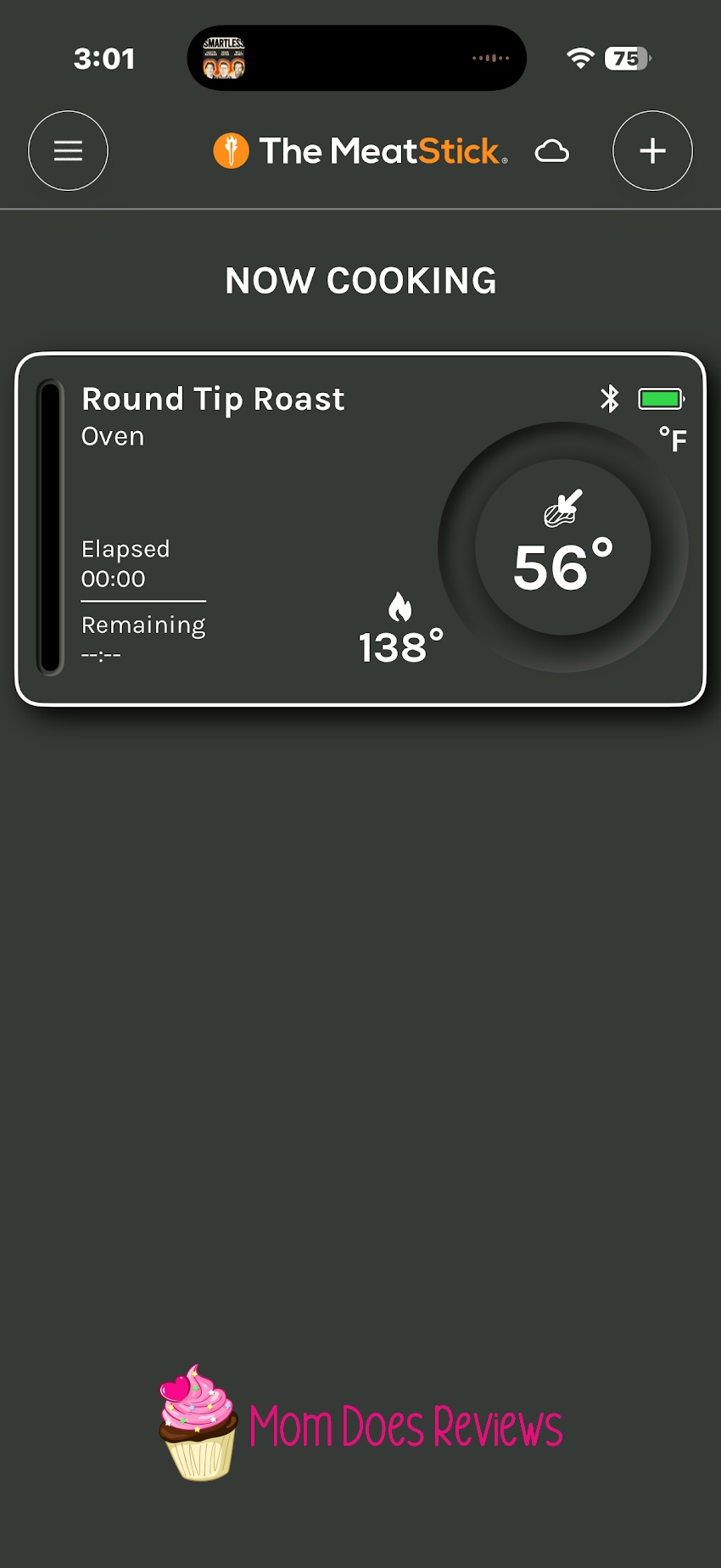 Screenshot of the MeatStick V's app while cooking a roast