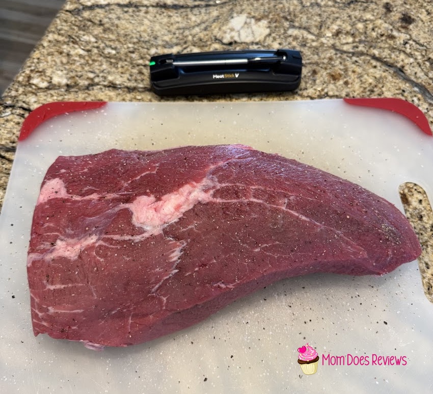 MeatStick V with a raw roast ready for the oven