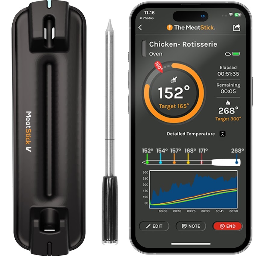 MeatStick V product image with app display