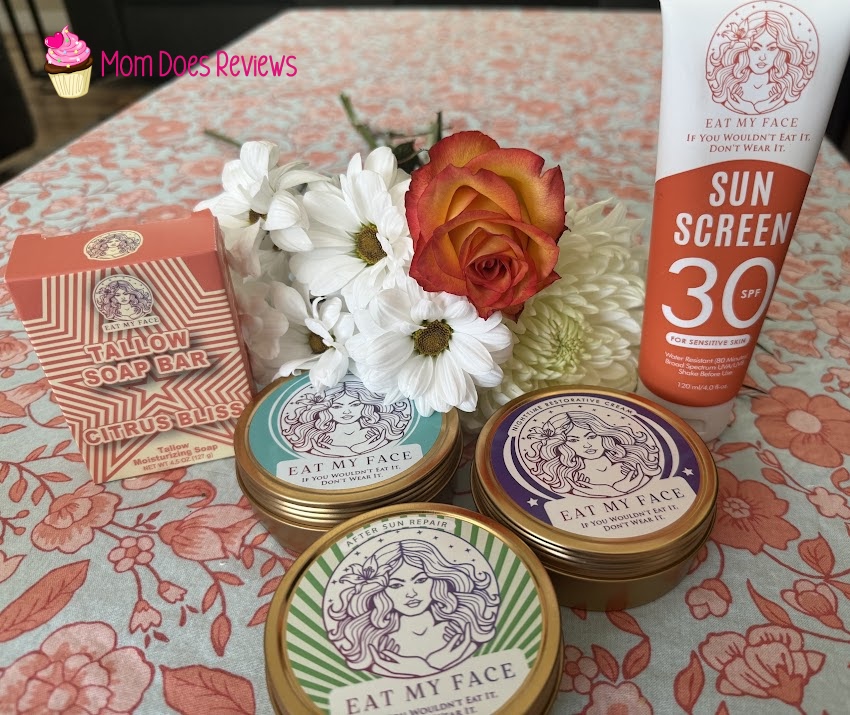 Eat My Face all products together with flowers