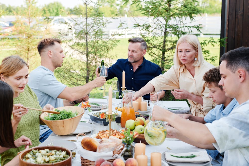 family having lunch