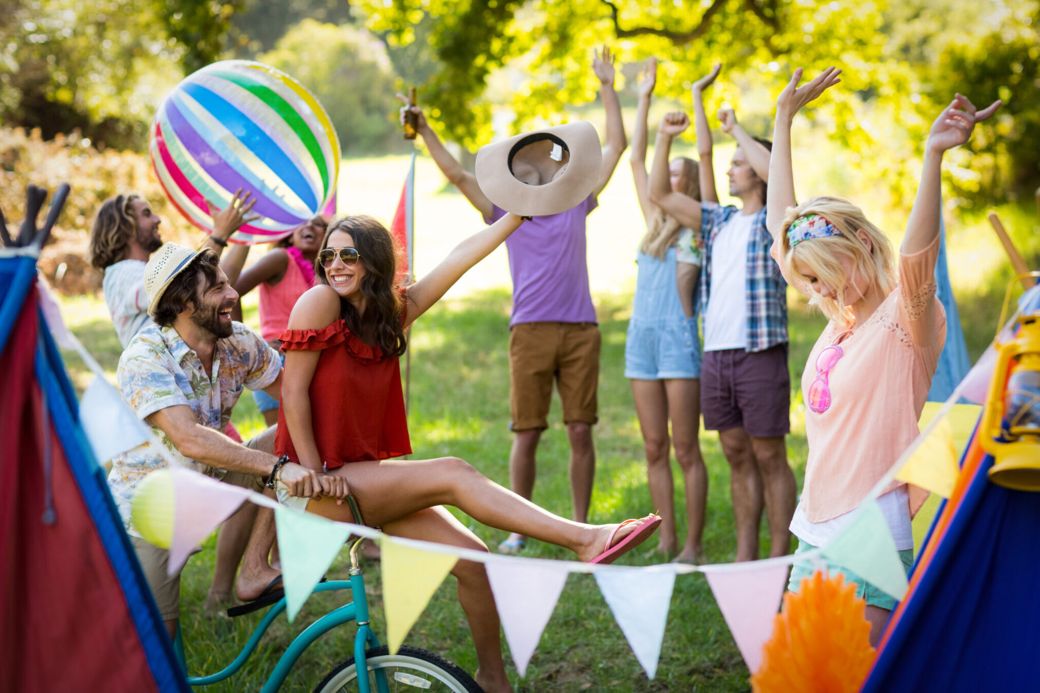 happy adults celebrate outdoors