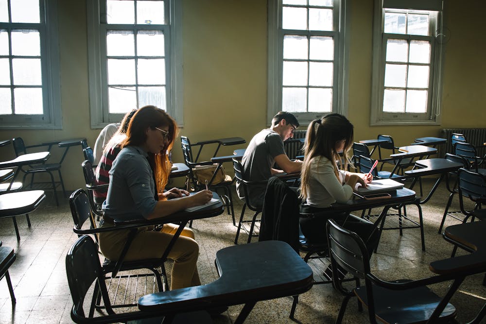 students taking exam