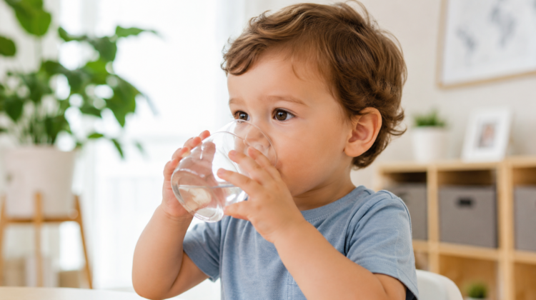 toddler sipping water