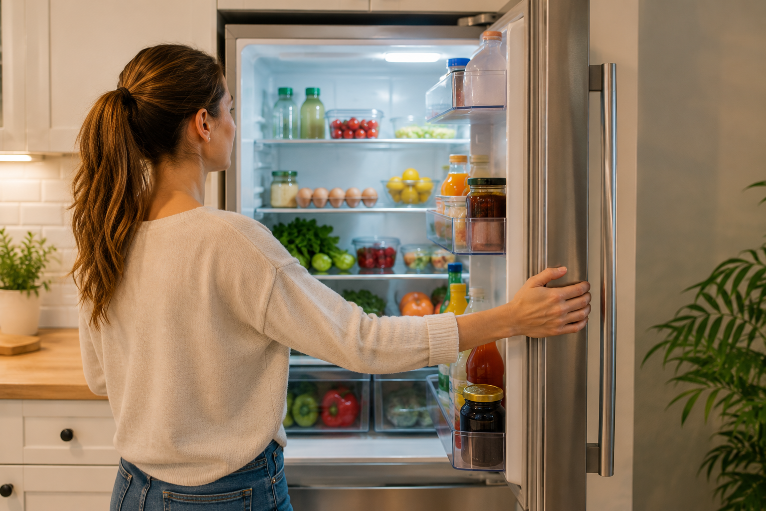 woman opening refrigerator