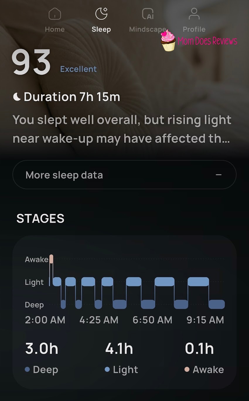 Fitnexa app screenshot sleep home screen