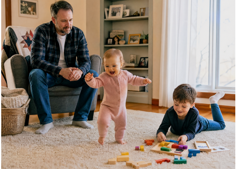 family playing inside