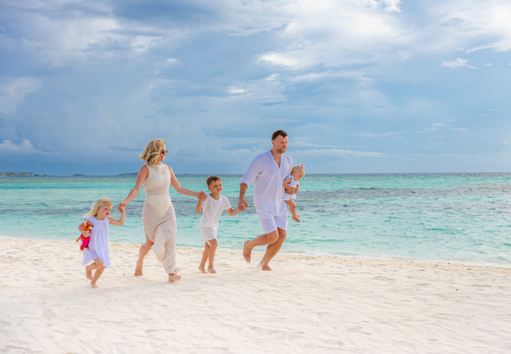 family on beach