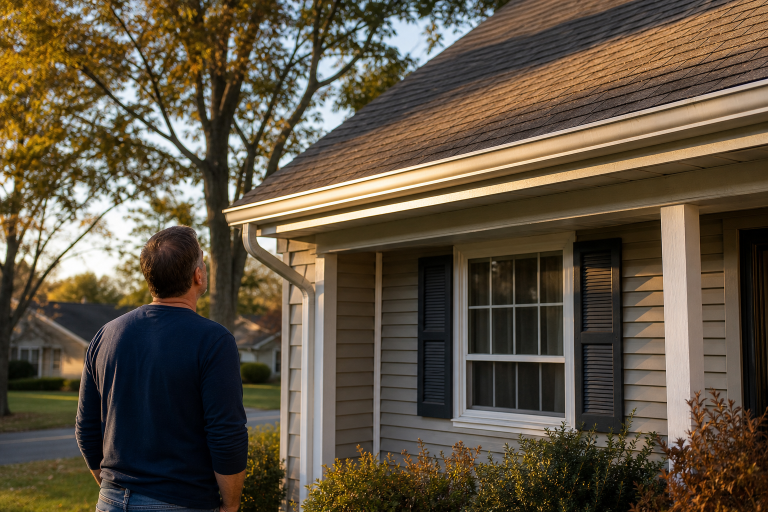 man looking at roof