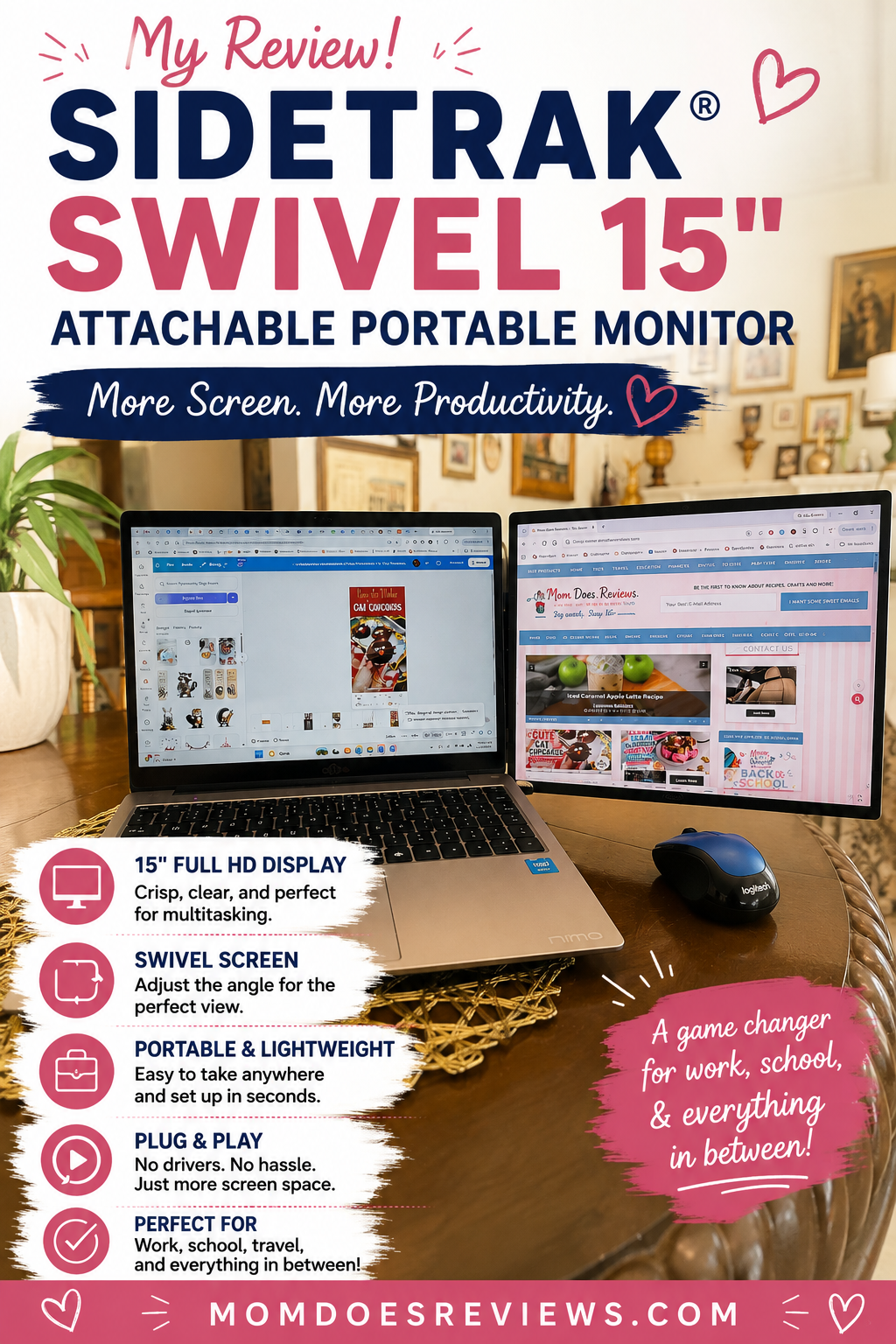 SideTrak® Swivel 15" Attachable Portable Monitor