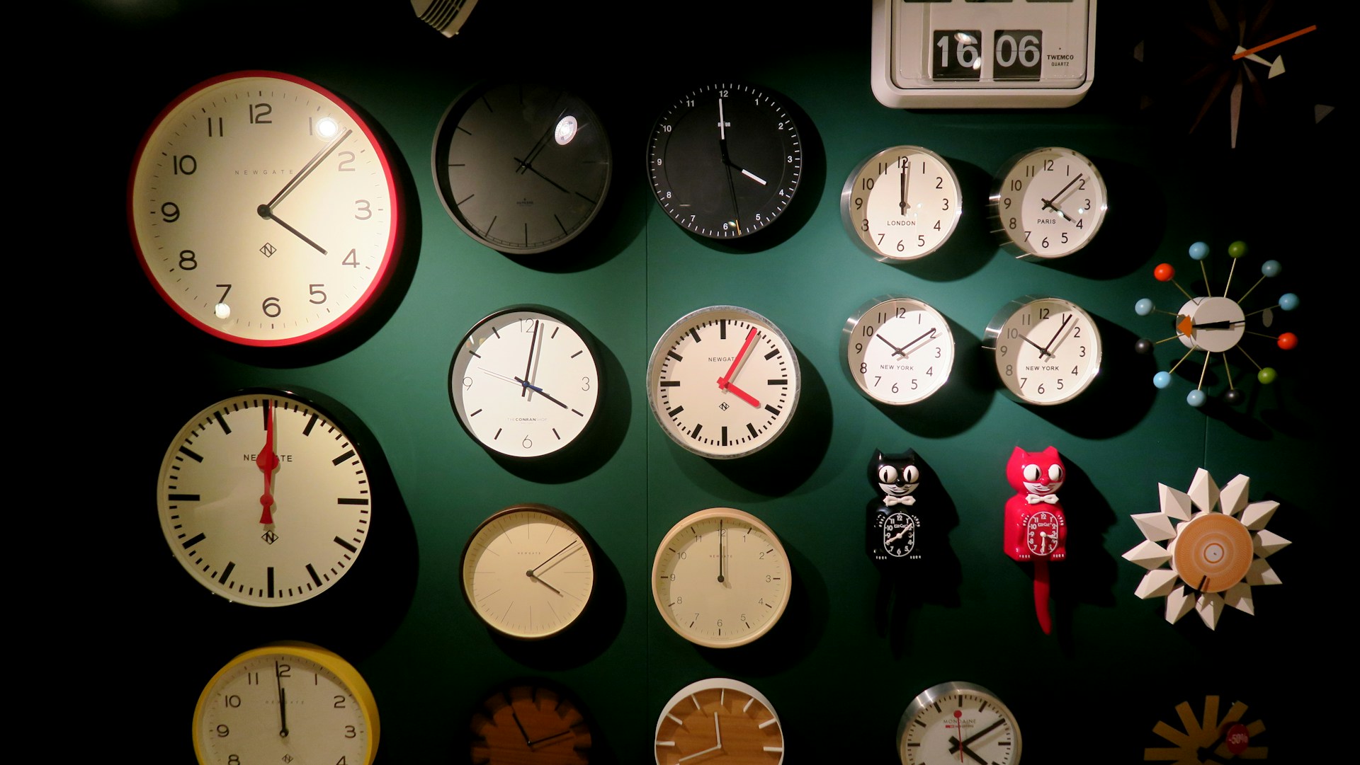 wall of clocks