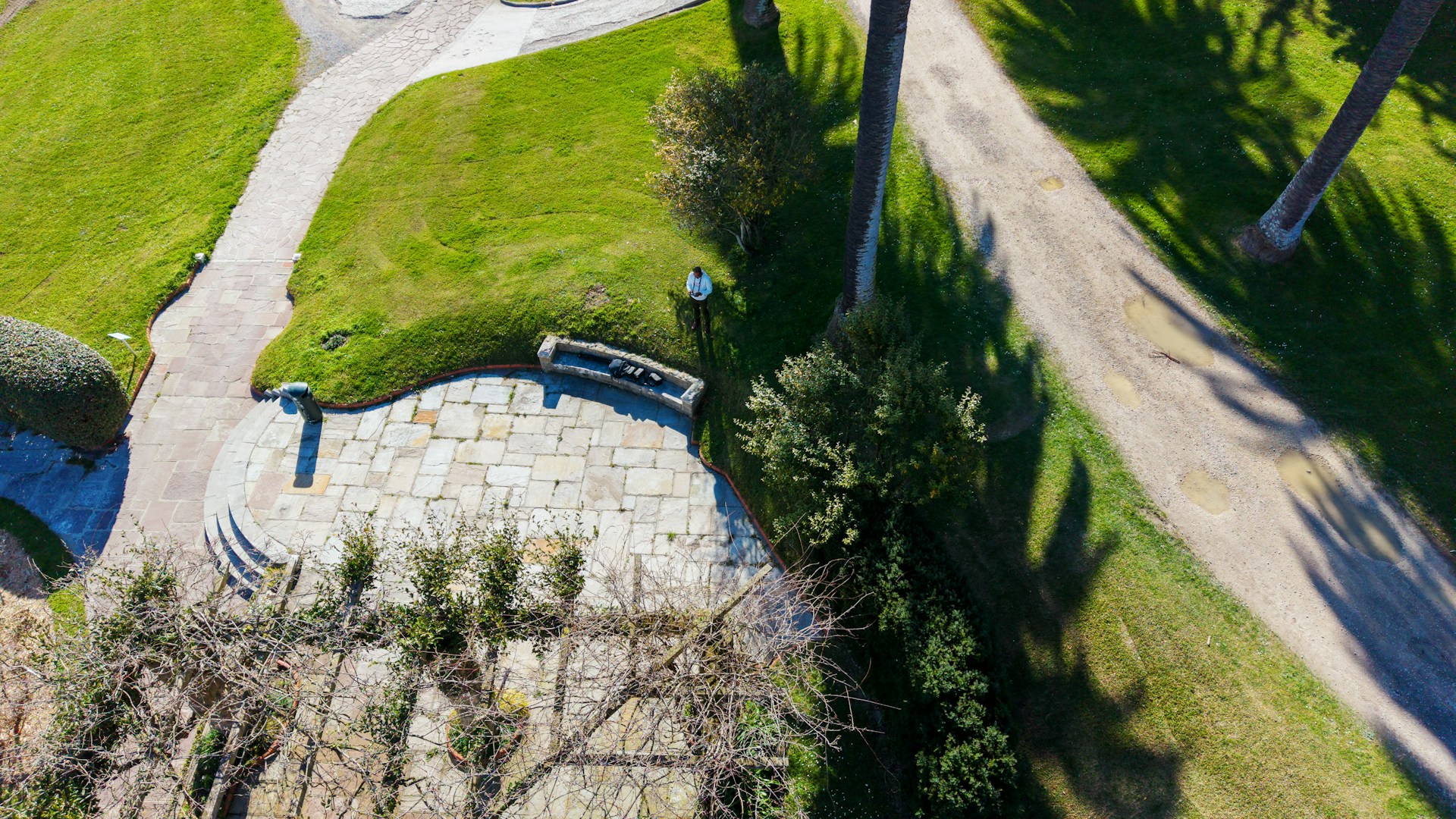 aerial view of stone patio