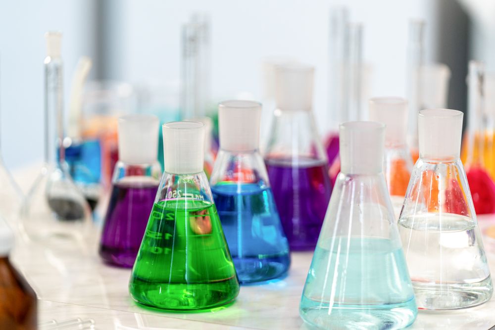 colorful chemicals in beakers