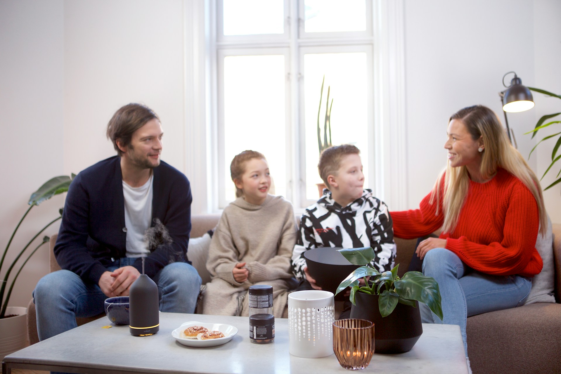 family sitting around table