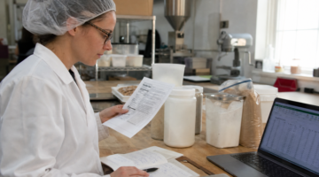 food scientist with labels