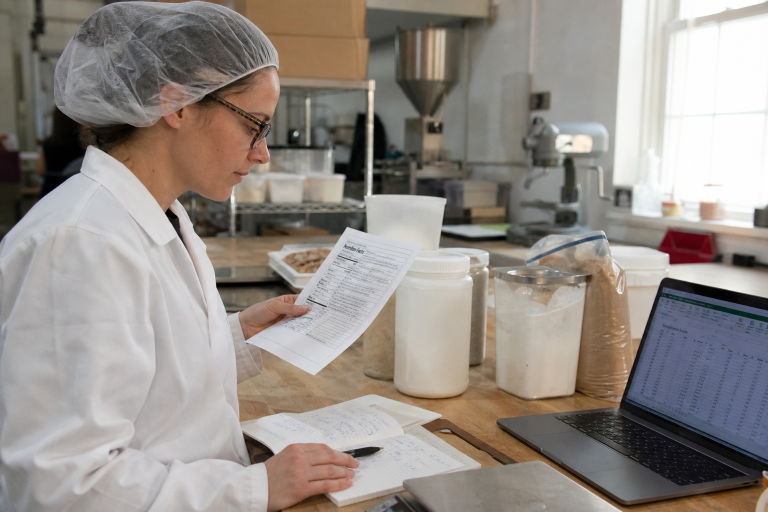 food scientist with labels