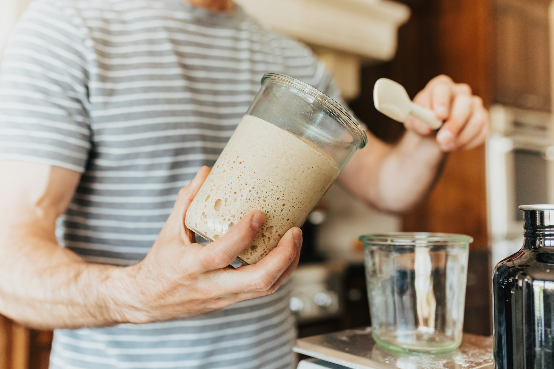 man holding blender bottle