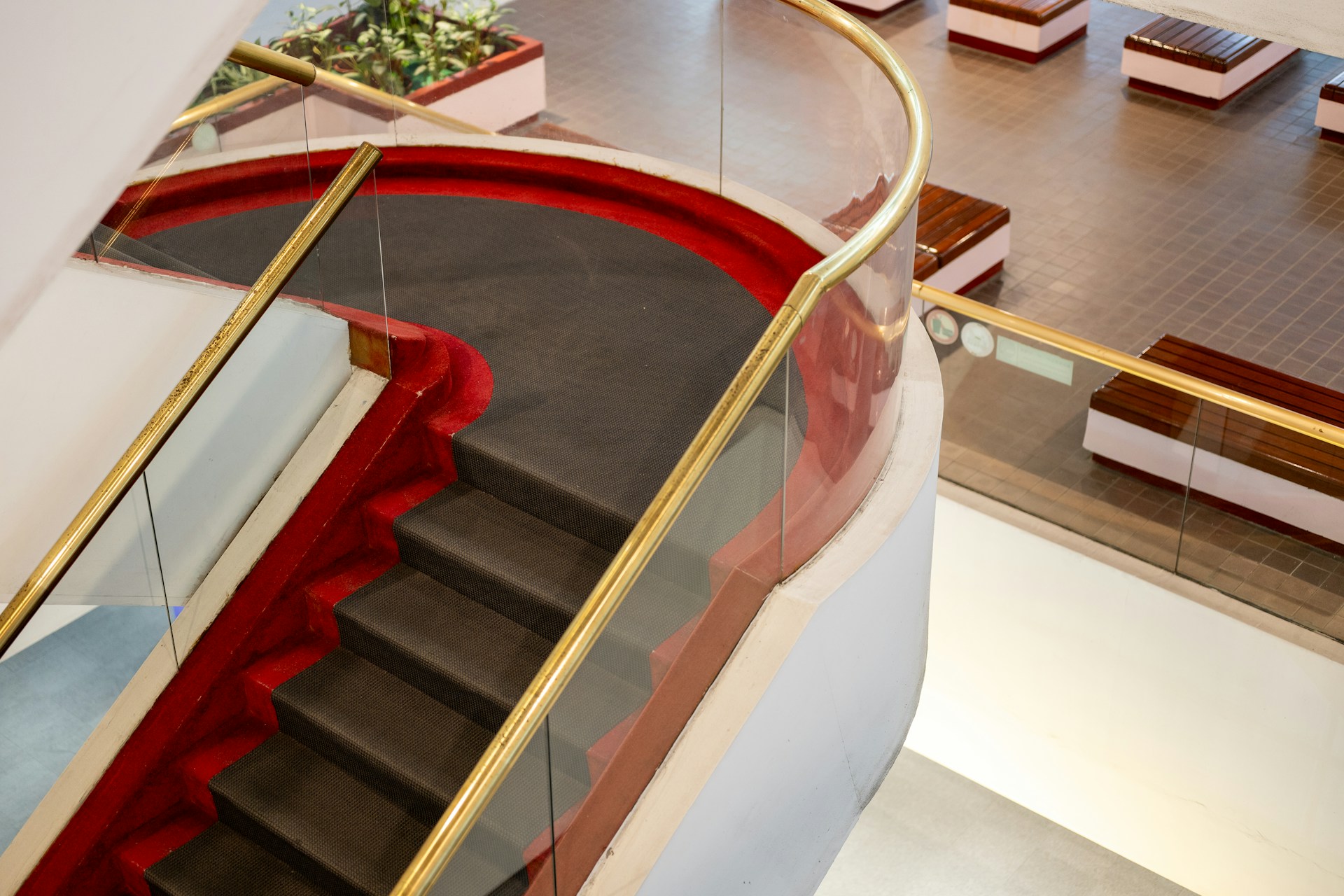 staircase with glass railing