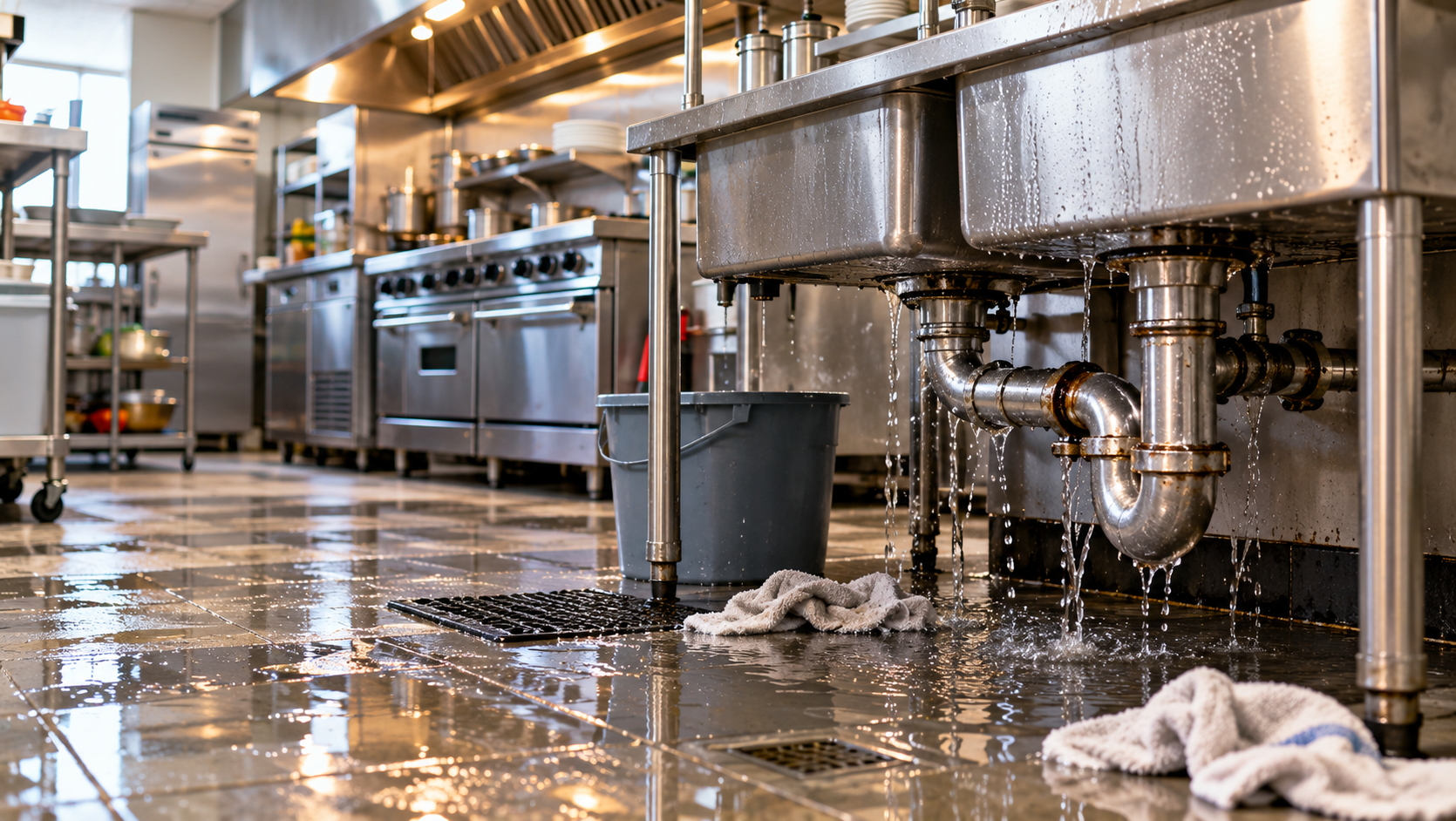 leaking sink in commercial kitchen