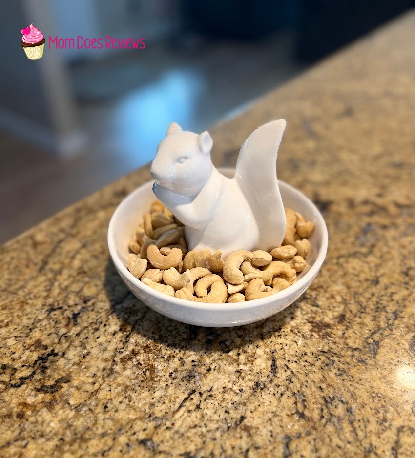 Sunnyland Farms cashews in a squirrel bowl