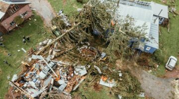 aerial view of house destroyed