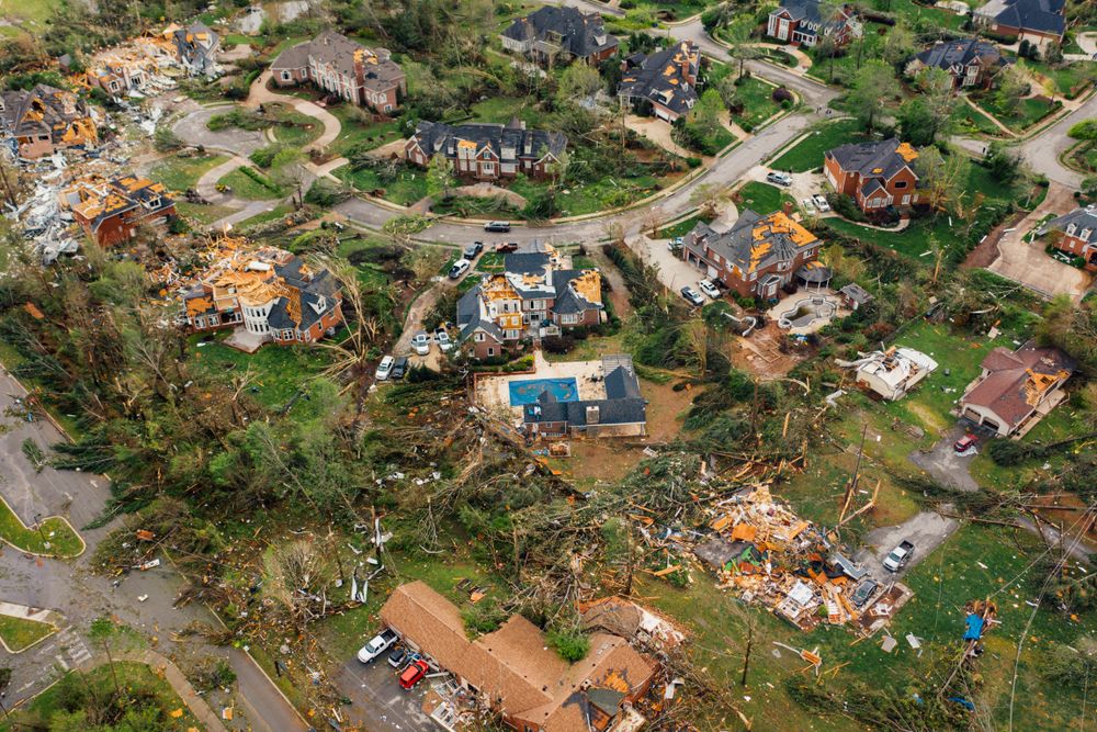houses damaged by severe storm