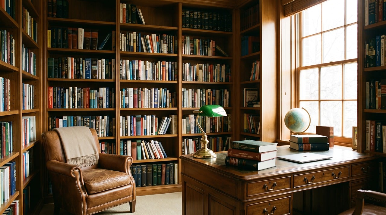 library bookshelf with books