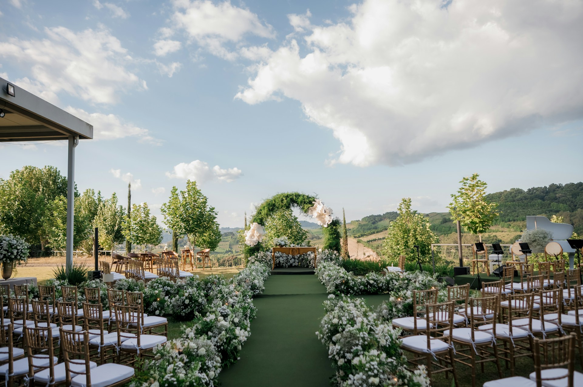 outdoor wedding with chairs set up